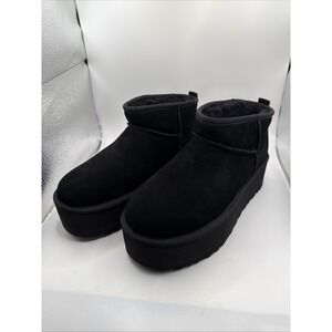 UGG Classic Ultra Mini Platform Boots Women's Black Suede Round-Toe Ankle - 9